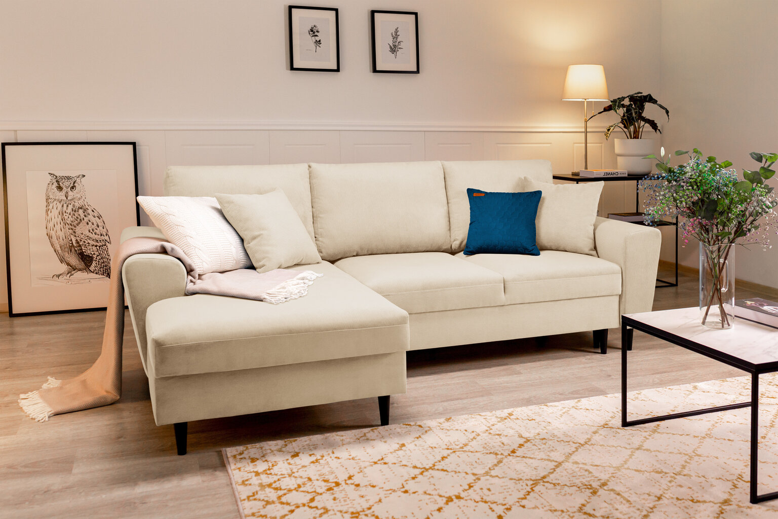 Stūra dīvāns Micadoni Home Maghon, smilškrāsas cena un informācija | Stūra dīvāni | 220.lv
