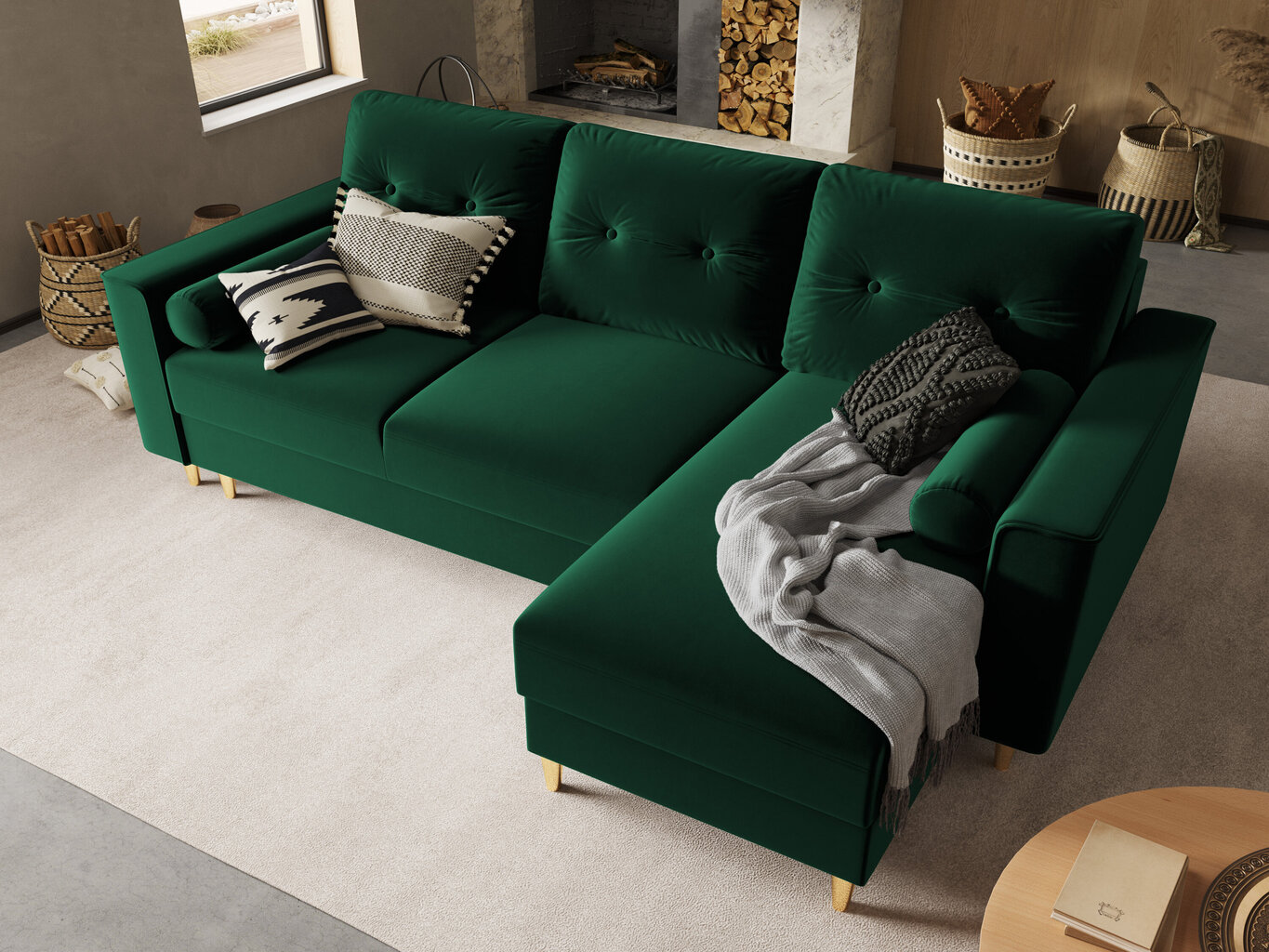 Universāls stūra dīvāns Micadoni Home Leona, zaļš/zelta krāsas cena un informācija | Stūra dīvāni | 220.lv