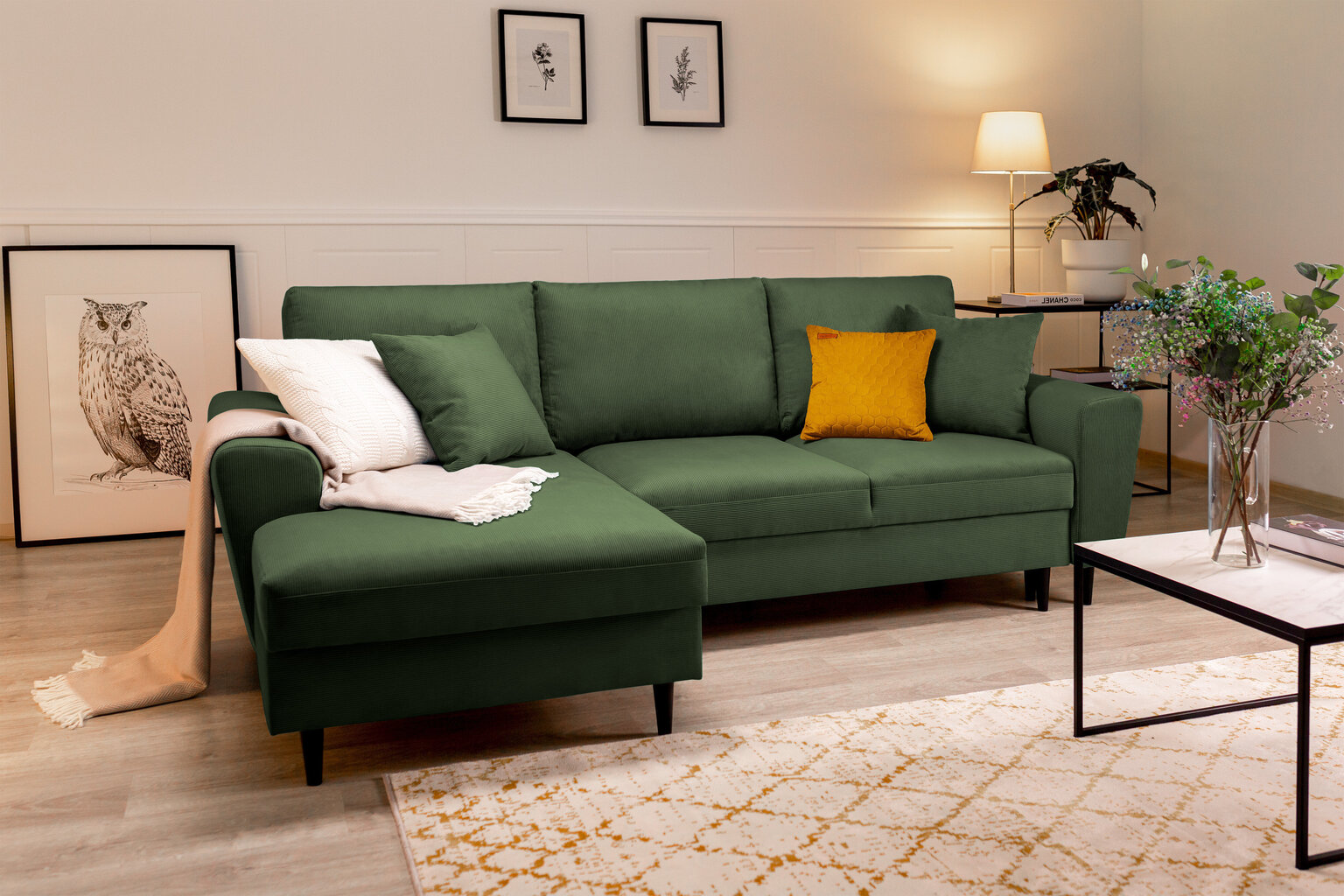 Stūra dīvāns Micadoni Home Moghan, tumši zaļš cena un informācija | Stūra dīvāni | 220.lv