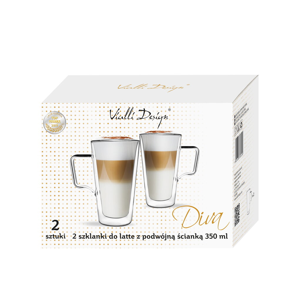 Vialli Design latte glāze ar dubultstikla sieniņām Diva, 350 ml, 2 gab. cena un informācija | Glāzes, krūzes, karafes | 220.lv