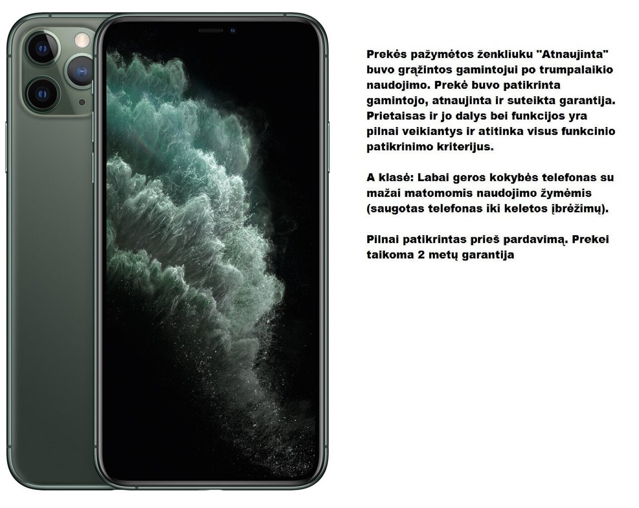 Apple iPhone 11 Pro Max (Atjaunināts), 256GB, Green cena un informācija | Mobilie telefoni | 220.lv