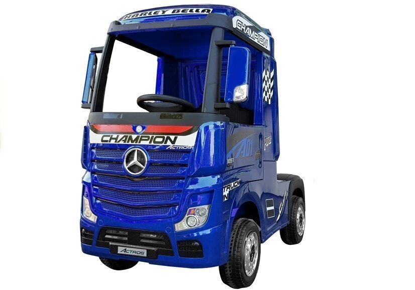 Bērnu kravas elektromobilis Mercedes Actros, zils, lakots, ar MP4 cena un informācija | Bērnu elektroauto | 220.lv