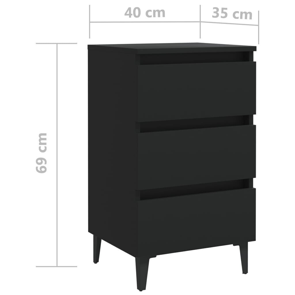 vidaXL naktsskapīši ar metāla kājām, 2 gab., melni, 40x35x69 cm cena un informācija | Naktsskapīši | 220.lv