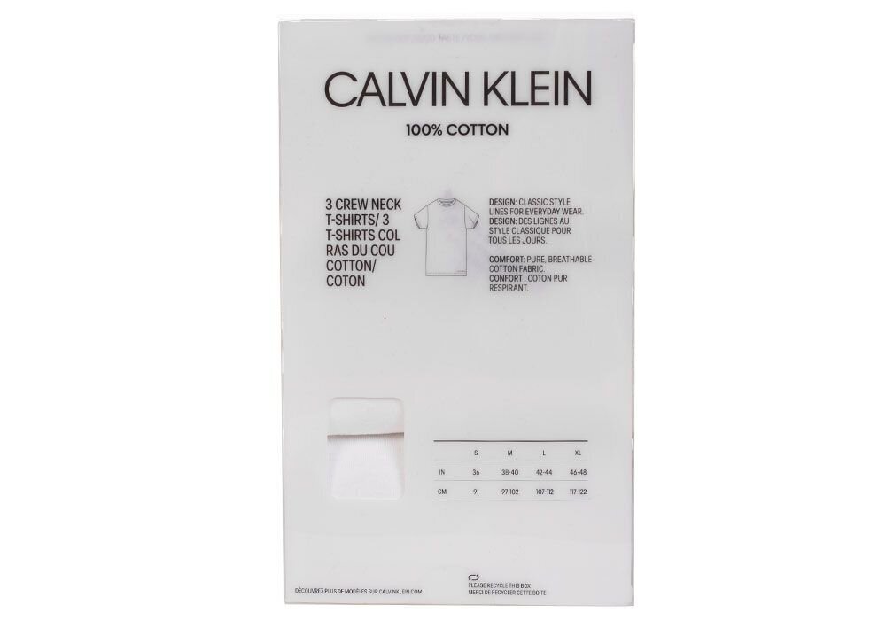 Vīriešu T krekls Calvin Klein, 3 gab. T-SHIRT S/S CREW NECK 3PK BALTS NB4011E 100 29833 cena un informācija | Vīriešu T-krekli | 220.lv