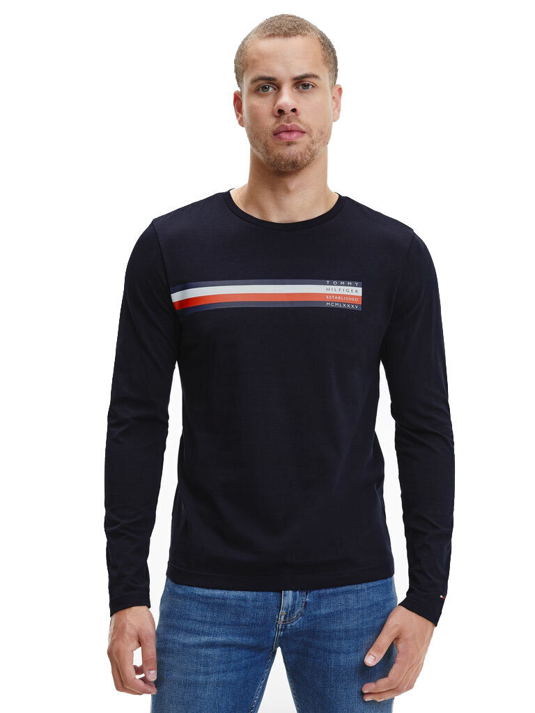 T-krekls vīriešiem Tommy Hilfiger SLICED BAR LONG SLEEVE TEE , tumši zils MW0MW20166 DW5 41085 цена и информация | Vīriešu T-krekli | 220.lv