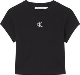 Sieviešu T-krekls Calvin Klein TOP CK RIB CROPPED SLIM, melns, J20J218337 BEH 43963 цена и информация | Женские футболки | 220.lv