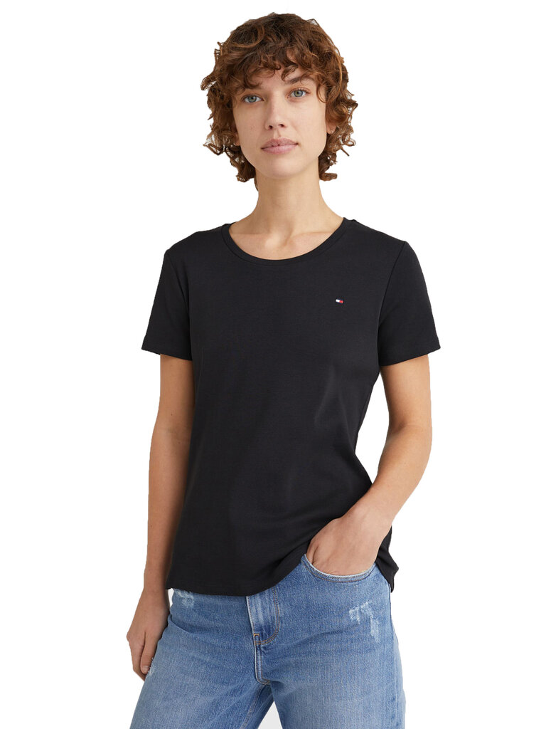 Женская футболка Tommy Hilfiger T-SHIRT SLIM ROUND-NK TOP SS BLACK  WW0WW27945 BDS 43715 цена | 220.lv
