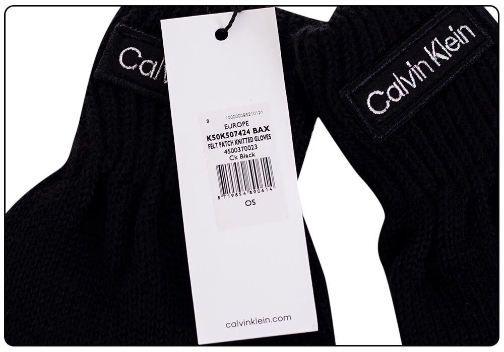 Cimdi vīriešiem Calvin Klein rudens/ziema FELT PATCH KNITTED GLOVES BLACK K50K507424 BAX 36953 цена и информация | Vīriešu cepures, šalles, cimdi | 220.lv