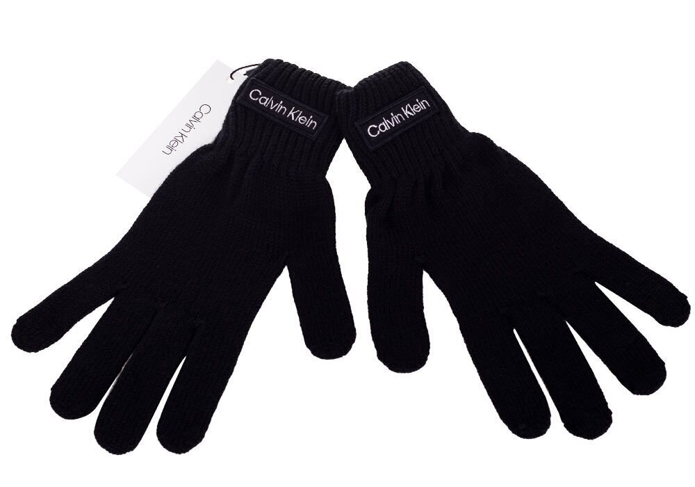 Cimdi vīriešiem Calvin Klein rudens/ziema FELT PATCH KNITTED GLOVES BLACK K50K507424 BAX 36953 цена и информация | Vīriešu cepures, šalles, cimdi | 220.lv