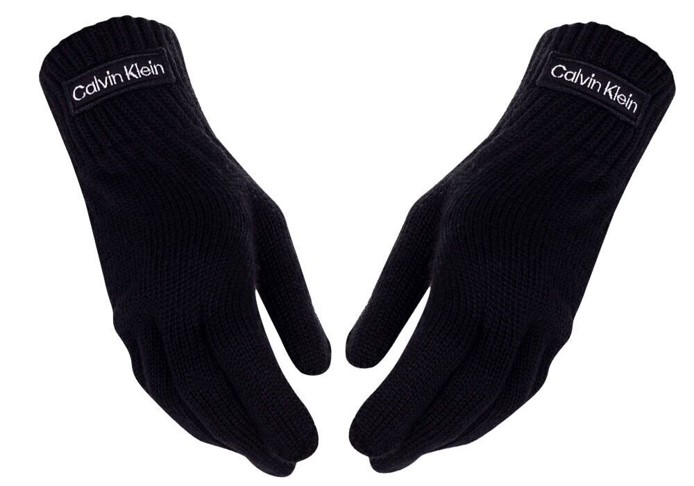 Cimdi vīriešiem Calvin Klein rudens/ziema FELT PATCH KNITTED GLOVES BLACK K50K507424 BAX 36953 цена и информация | Vīriešu cepures, šalles, cimdi | 220.lv