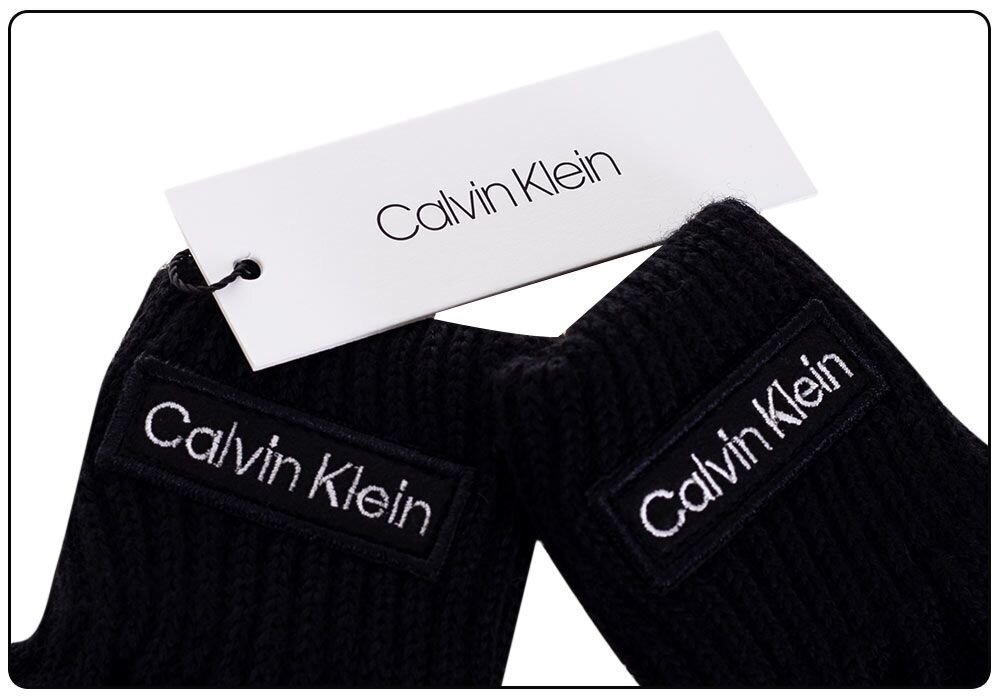 Cimdi vīriešiem Calvin Klein rudens/ziema FELT PATCH KNITTED GLOVES BLACK K50K507424 BAX 36953 цена и информация | Vīriešu cepures, šalles, cimdi | 220.lv