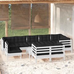 vidaXL 10-daļīgs dārza mēbeļu komplekts ar matračiem, balta priede cena un informācija | Dārza mēbeļu komplekti | 220.lv