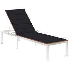 vidaXL sauļošanās zvilnis ar matraci, tīkkoks, nerūsējošs tērauds cena un informācija | Sauļošanās krēsli | 220.lv