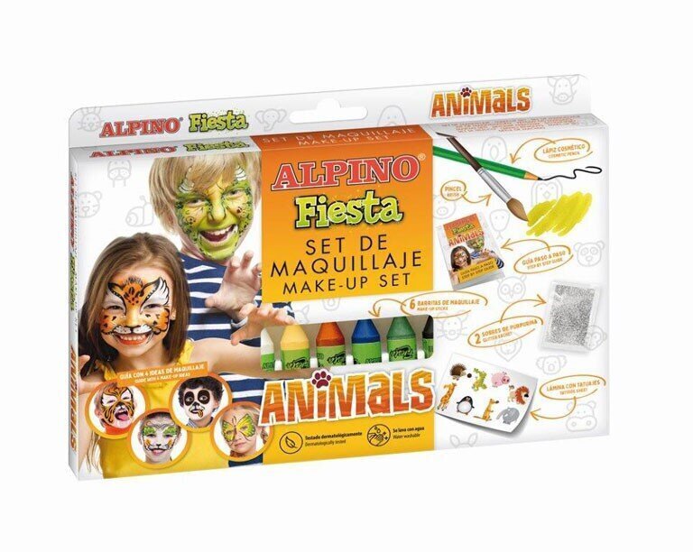 Grima komplekts Alpino Fiesta Animals, 6 krāsas x 5 g cena un informācija | Karnevāla kostīmi, maskas un parūkas | 220.lv