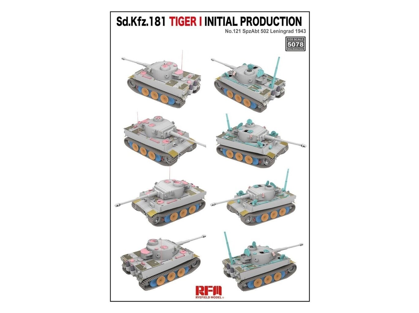 Plastmasas modeļu komplekts Rye Field Model - Sd.Kfz.181 Tiger I Initial Production No.121 SpzAbt. 502 Leningrad 1943, 1/35, RFM-5078 cena un informācija | Konstruktori | 220.lv