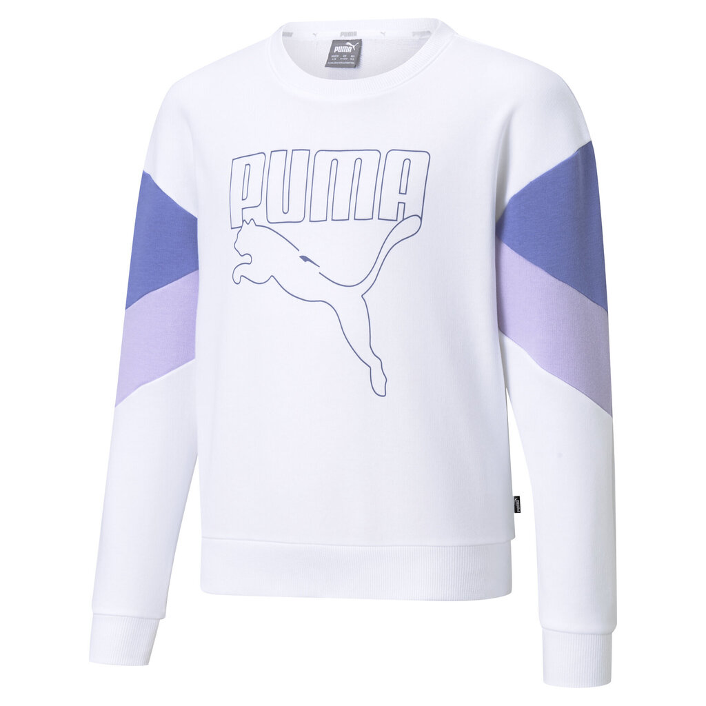 Brīvā laika džemperis meitenēm Puma Rebel Crew TR G Puma White - 58615602, baltas krāsas cena un informācija | Jakas, džemperi, žaketes, vestes meitenēm | 220.lv