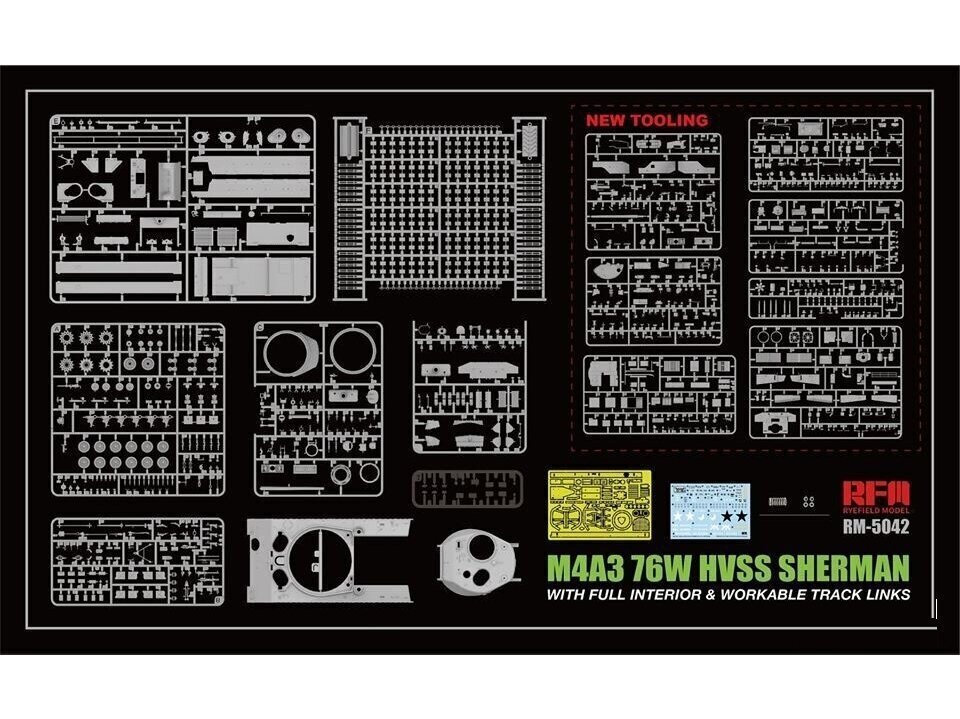 Rye Field Model - M4A3 76W HVSS Sherman With full interior and workable track links, 1/35, RFM-5042 цена и информация | Konstruktori | 220.lv