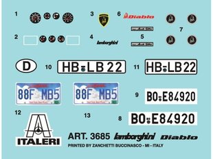 Сборная модель Italeri - Lamborghini Diablo, 1/24, 3685 цена и информация | Kонструкторы | 220.lv