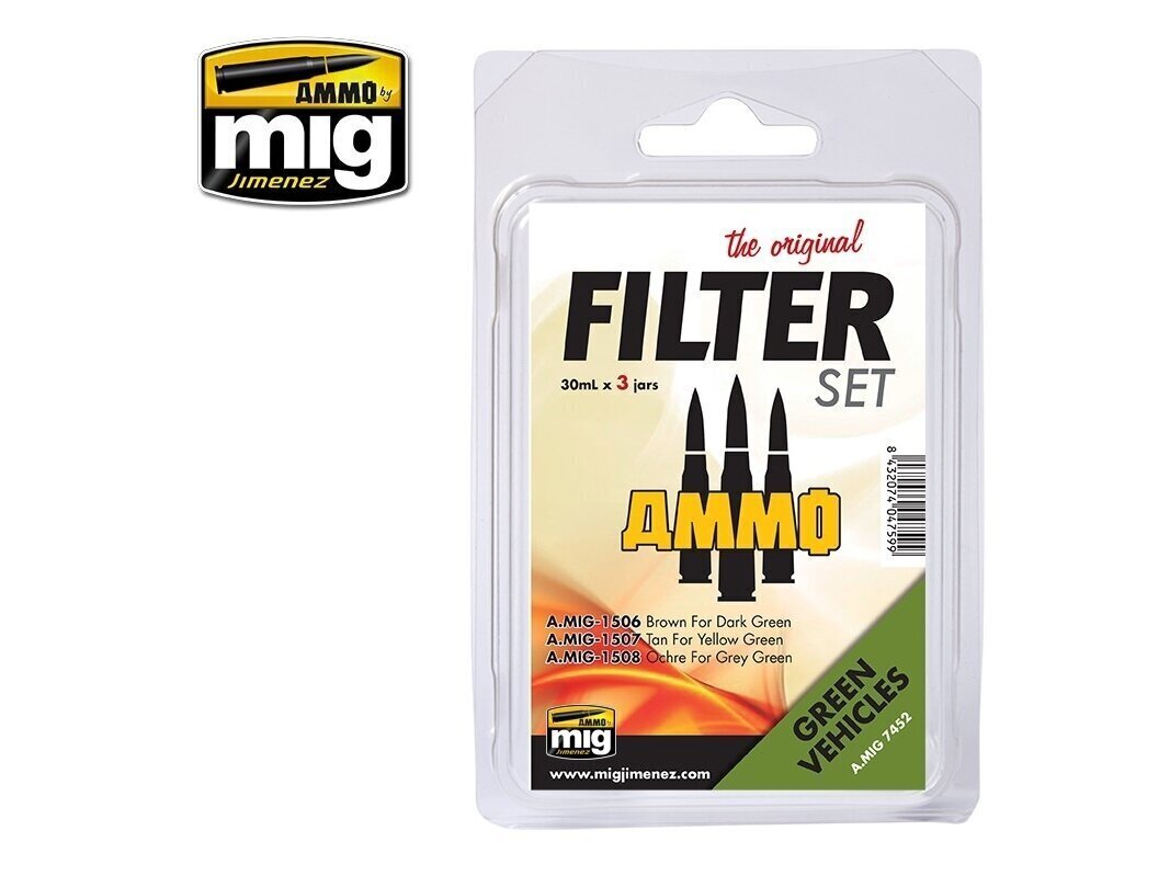 AMMO MIG - FILTER SET FOR GREEN VEHICLES. AMIG7452 цена и информация | Modelēšanas un zīmēšanas piederumi | 220.lv