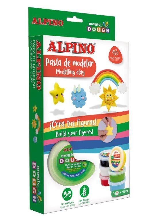 Modelīns Alpino Magic Dough Day & Night, 6 krāsas x 40 g. cena un informācija | Modelēšanas un zīmēšanas piederumi | 220.lv