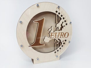 Koka krājkase ar gravējumu 1 eiro monētas veidā cena un informācija | Oriģinālas krājkasītes | 220.lv