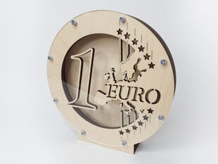 Деревянная копилка в виде монеты достоинством 1 евро цена и информация | Оригинальные копилки | 220.lv