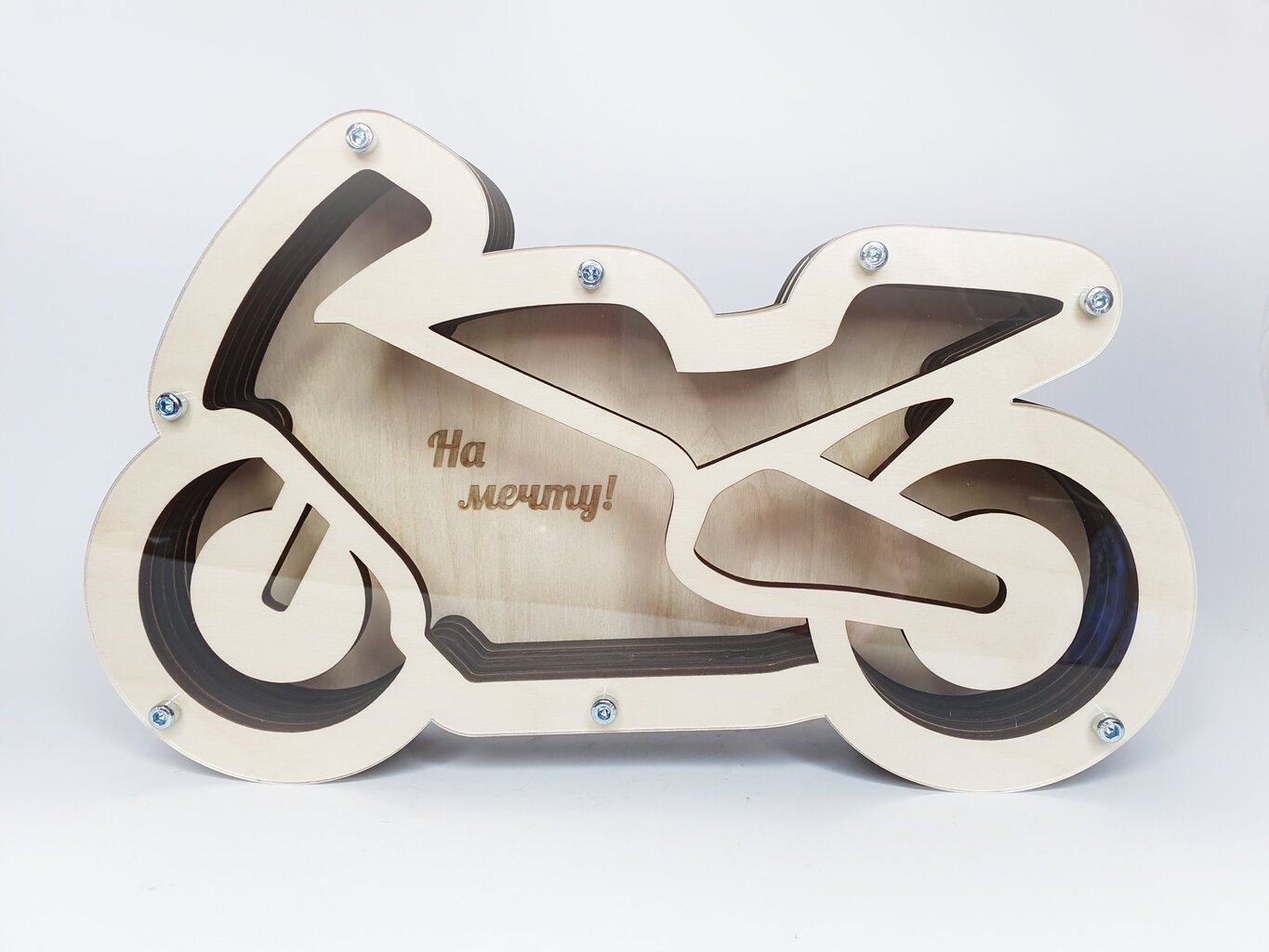 Koka krājkase - Motocikls ar gravējumu