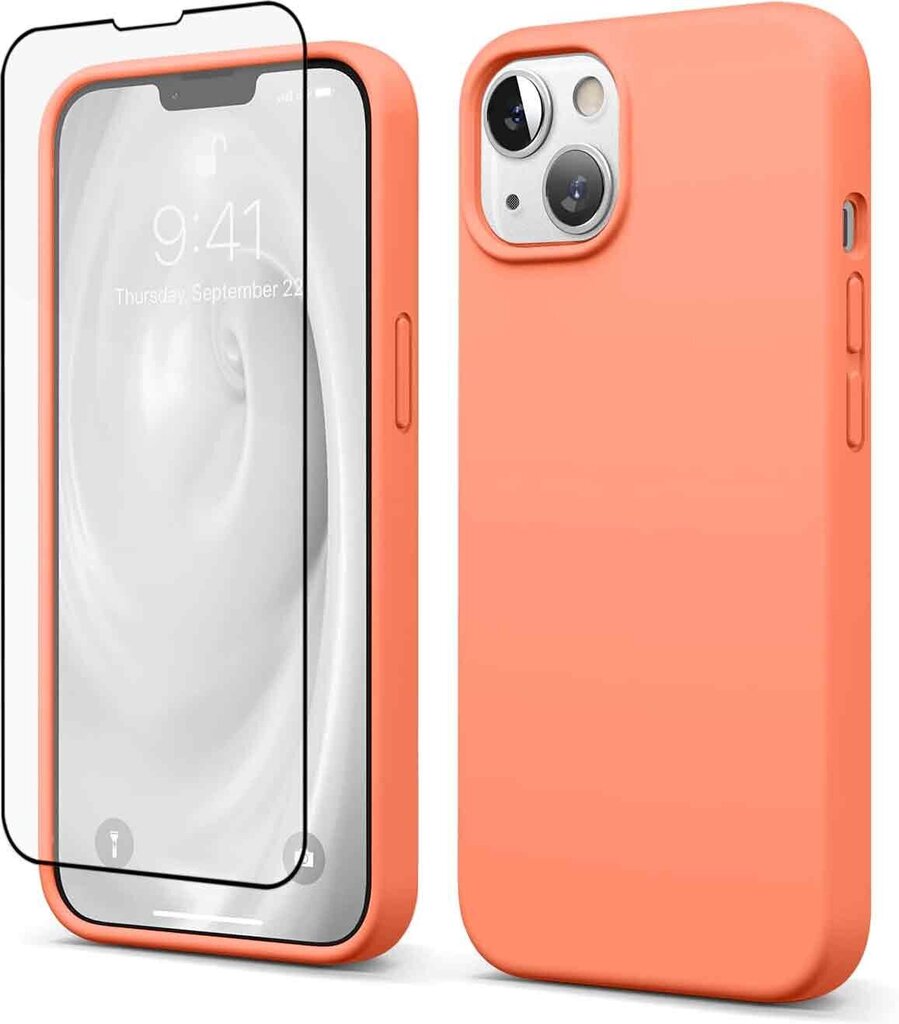 Komplekts-aizsargvāciņš silikona Apple iPhone 13 SoundBerry(real liquid silicone), rozā-Peach + aizsargstikls Superior 5D цена и информация | Telefonu vāciņi, maciņi | 220.lv