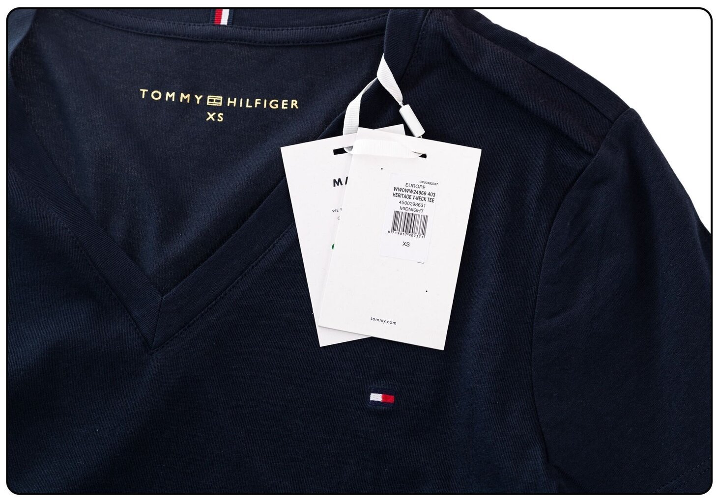 T-krekls sievietēm TOMMY HILFIGER HERITAGE V-NECK TEE, zils WW0WW24969 403 cena un informācija | T-krekli sievietēm | 220.lv