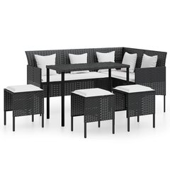 vidaXL 5-daļīgs stūra dārza dīvānu komplekts ar matračiem, melns PE цена и информация | Комплекты уличной мебели | 220.lv