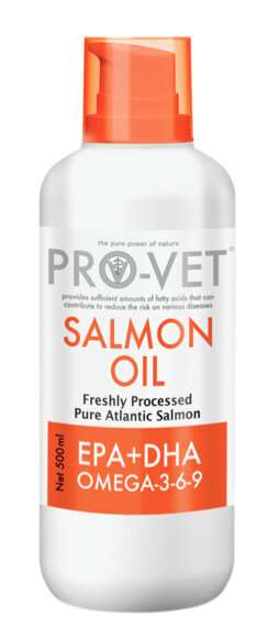 SALMON OII 500ml PRO-VET ® SALMON OIL cena un informācija | Vitamīni, uztura bagātinātāji, pretparazītu līdzekļi suņiem | 220.lv