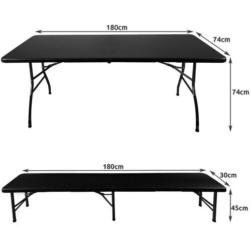 Saliekamais dārza galds, 180 cm + 2 soliņi - melns цена и информация |  Tūrisma mēbeles | 220.lv