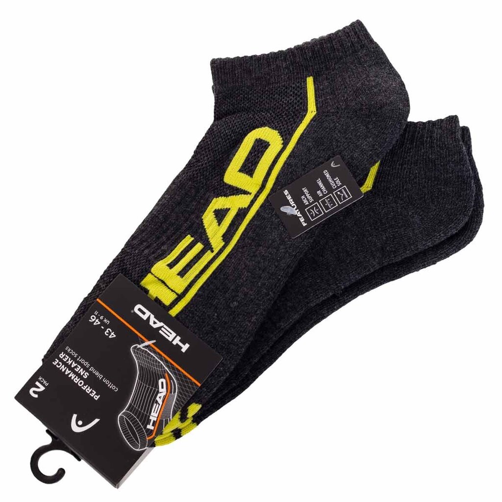 Zeķes vīriešiem HEAD SOCKS PERFORMANCE SNEAKER 2 pāri, pelēkas 791018001 009 44679 cena un informācija | Vīriešu zeķes | 220.lv