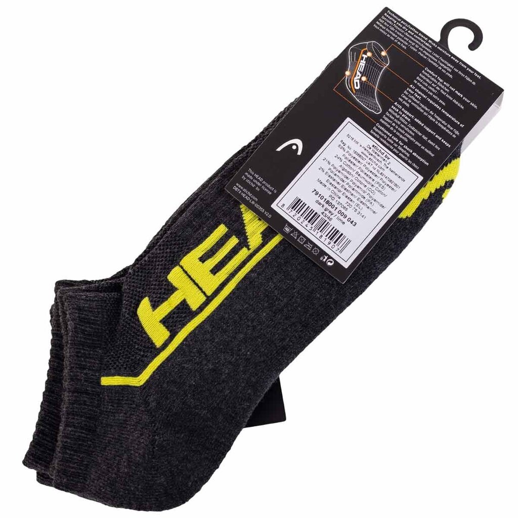 Zeķes vīriešiem HEAD SOCKS PERFORMANCE SNEAKER 2 pāri, pelēkas 791018001 009 44679 cena un informācija | Vīriešu zeķes | 220.lv