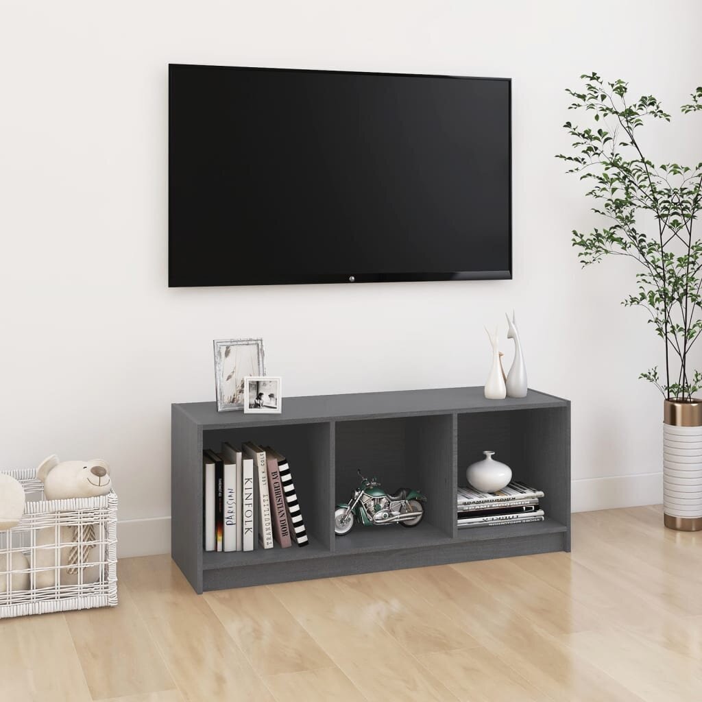 vidaXL TV plaukts, pelēks, 104x33x41 cm, priedes masīvkoks cena un informācija | TV galdiņi | 220.lv