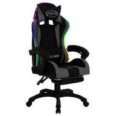 vidaXL biroja krēsls, RGB LED gaismas, pelēka un melna mākslīgā āda цена и информация | Офисные кресла | 220.lv