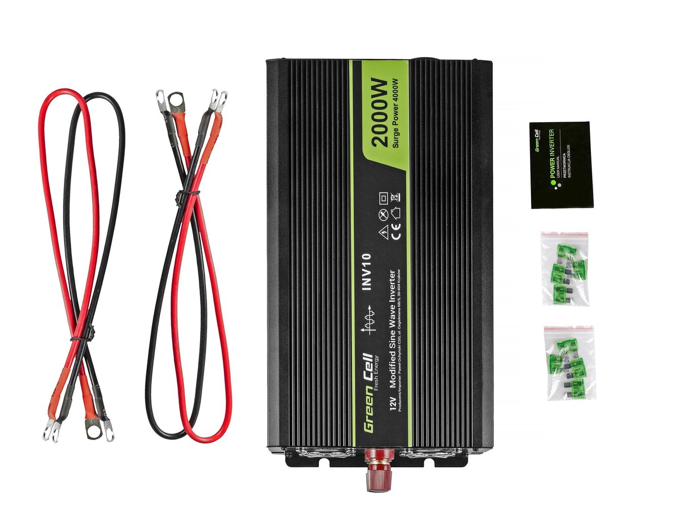 Green Cell strāvas pārveidotājs no 12 V uz 230 V 2000 W / 4000 W Modificēts sinusoidālais vilnis cena un informācija | Auto piederumi | 220.lv