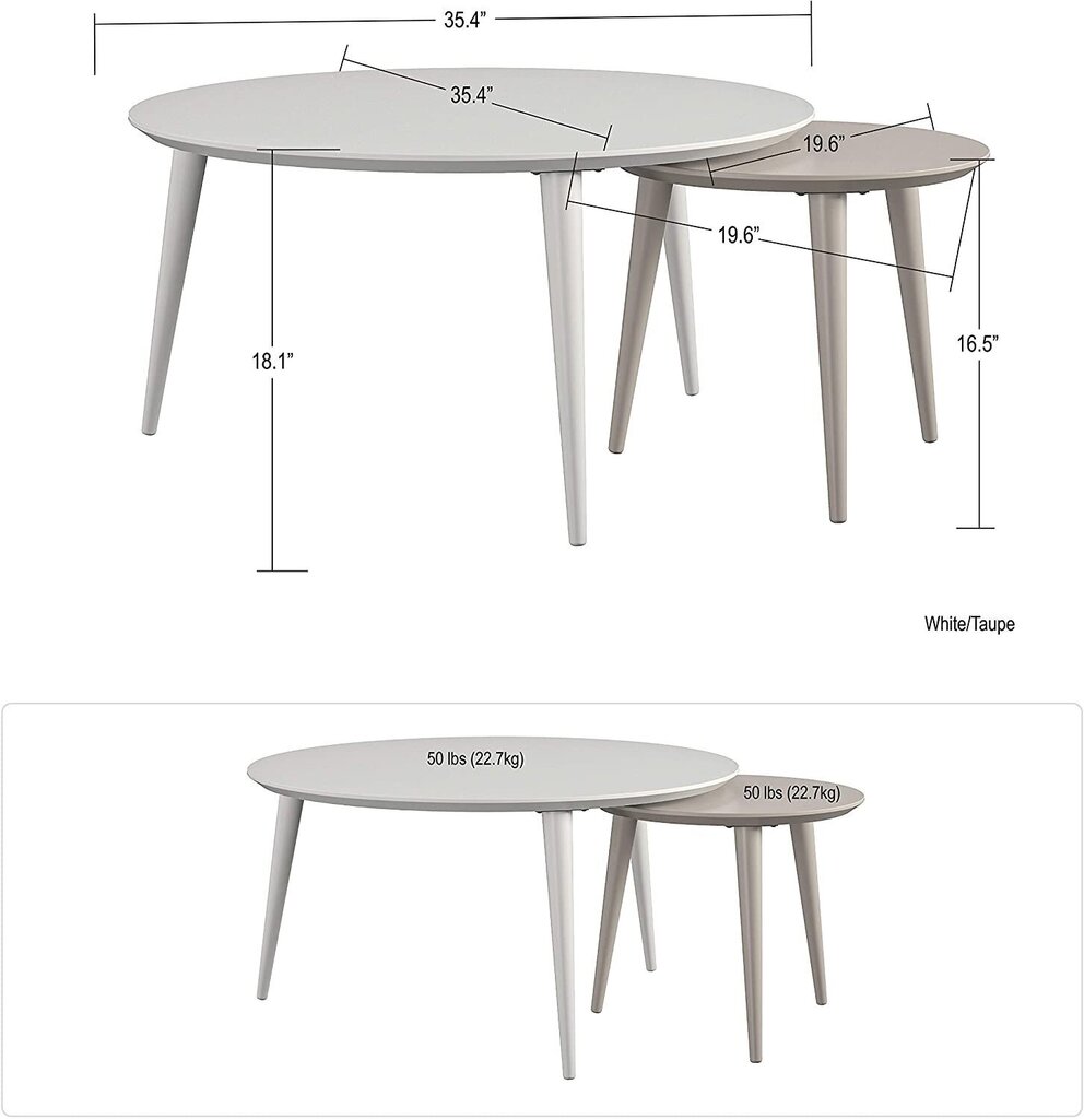 2-u kafijas galdiņu komplekts CosmoLiving by Cosmopolitan Carnegie Nesting, baltas/taupe krāsas цена и информация | Žurnālgaldiņi | 220.lv