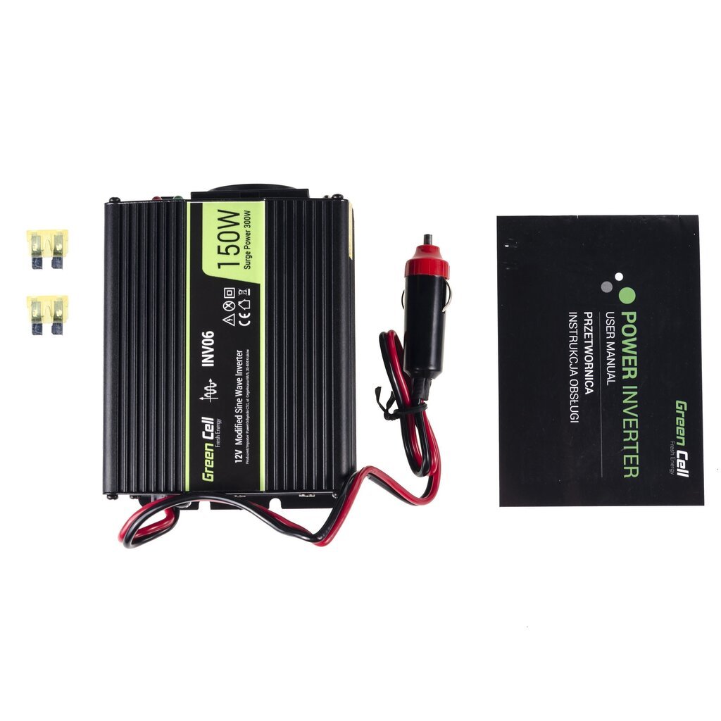 Green Cell jaudas invertors no 12 V līdz 230 V 150W/300W modificēts sinusa vilnis cena un informācija | Sprieguma pārveidotāji | 220.lv