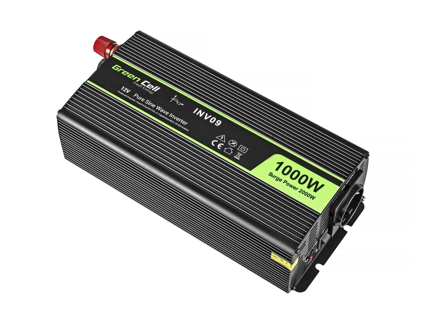 Green Cell jaudas invertors no 12 V līdz 230 V 1000W/2000W tīrs sinusa vilnis цена и информация | Sprieguma pārveidotāji | 220.lv