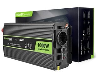 Green Cell jaudas invertors no 12 V līdz 230 V 1000W/2000W tīrs sinusa vilnis цена и информация | Преобразователи напряжения | 220.lv