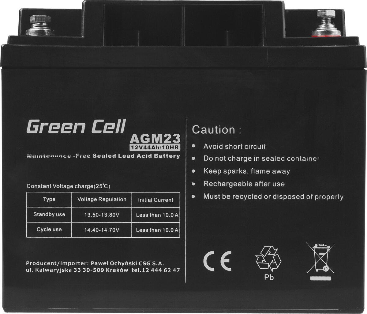 Green Cell AGM VRLA 12V 44AH bez apkopes akumulators pļāvējam, motorollerim, laivai, ratiņkrēslam cena un informācija | Akumulatori | 220.lv