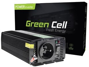 Green Cell jaudas invertors 24 V līdz 230 V 500W/1000W modificēts sinusa vilnis cena un informācija | Sprieguma pārveidotāji | 220.lv