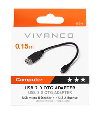 Адаптер VIVANCO USB micro B - USB A, 0.15 м цена и информация | Кабели и провода | 220.lv