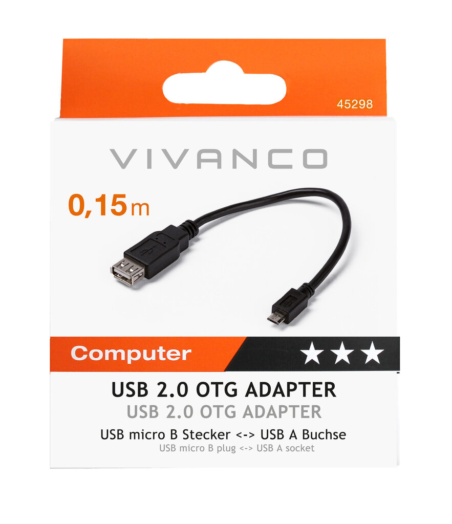 Adapteris VIVANCO USB micro B - USB A, 0.15 m cena un informācija | Kabeļi un vadi | 220.lv