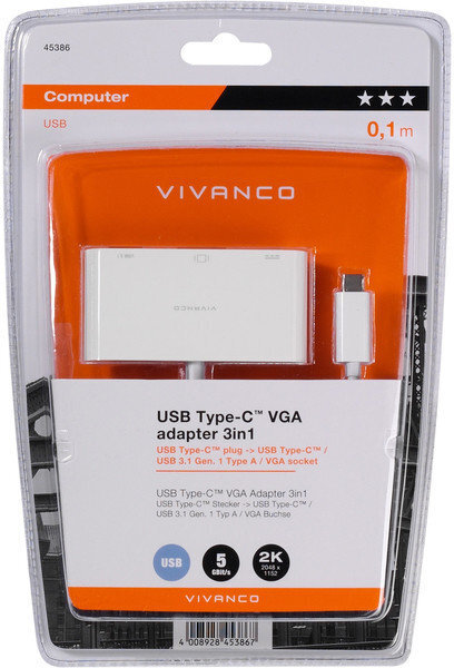 Adapteris VIVANCO USB C - USB C / USB 3.1 A / VGA, 0.1 m цена и информация | Adapteri un USB centrmezgli | 220.lv