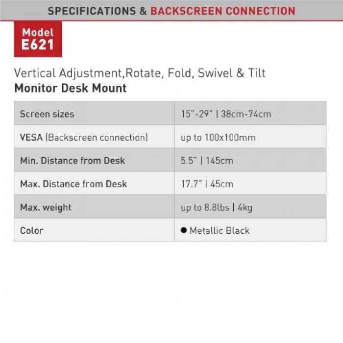 Monitora galda stiprinājums Barkan E621 cena un informācija | Monitora turētāji | 220.lv