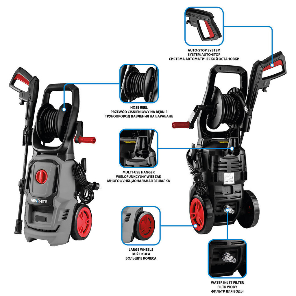 Augstspiediena mazgātājs Graphite 1600 W cena un informācija | Augstspiediena mazgātāji | 220.lv