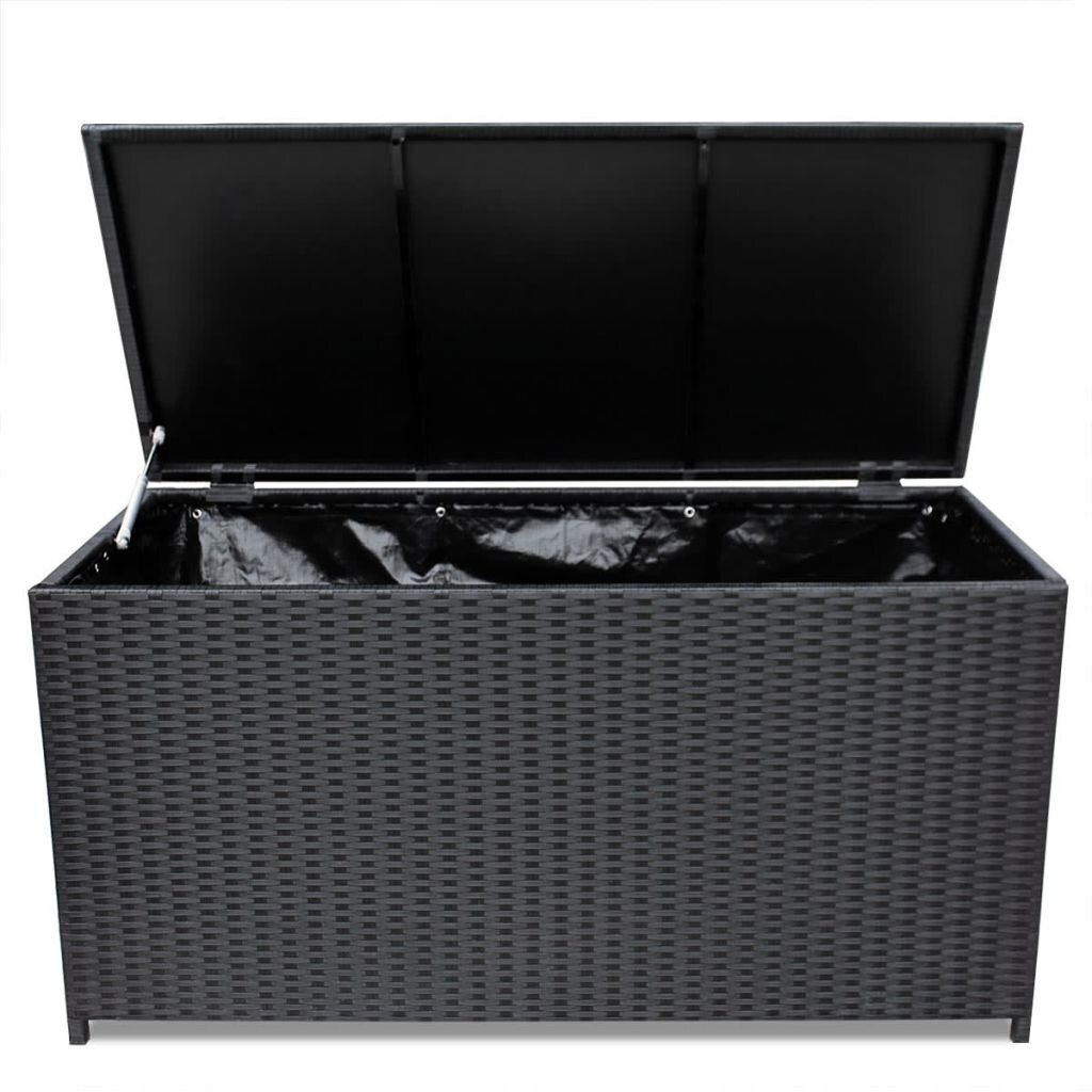 vidaXL dārza uzglabāšanas kaste, melna, 150x50x60 cm, PE rotangpalma цена и информация | Komposta kastes un āra konteineri | 220.lv