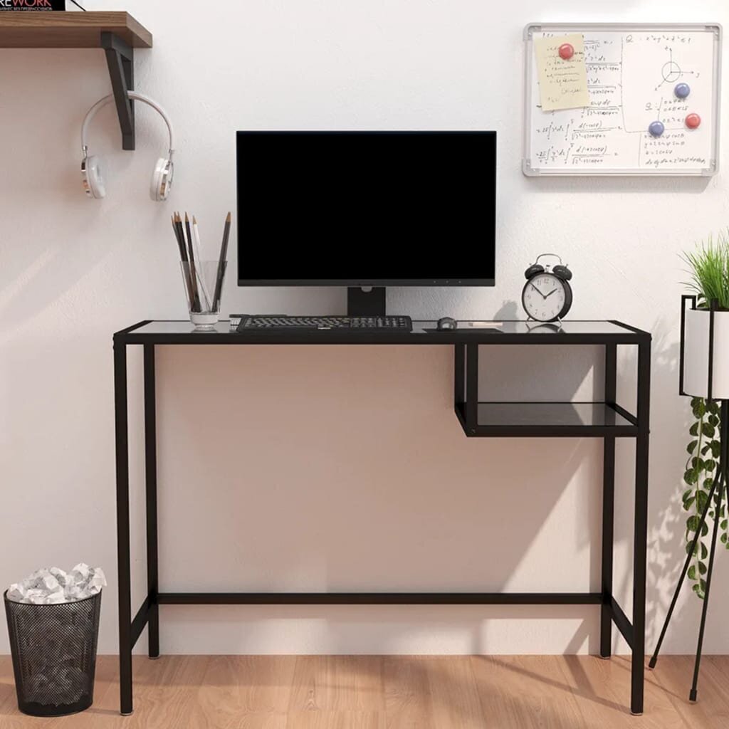 vidaXL datorgalds, melns marmora raksts, 100x36x74 cm, rūdīts stikls cena un informācija | Datorgaldi, rakstāmgaldi, biroja galdi | 220.lv